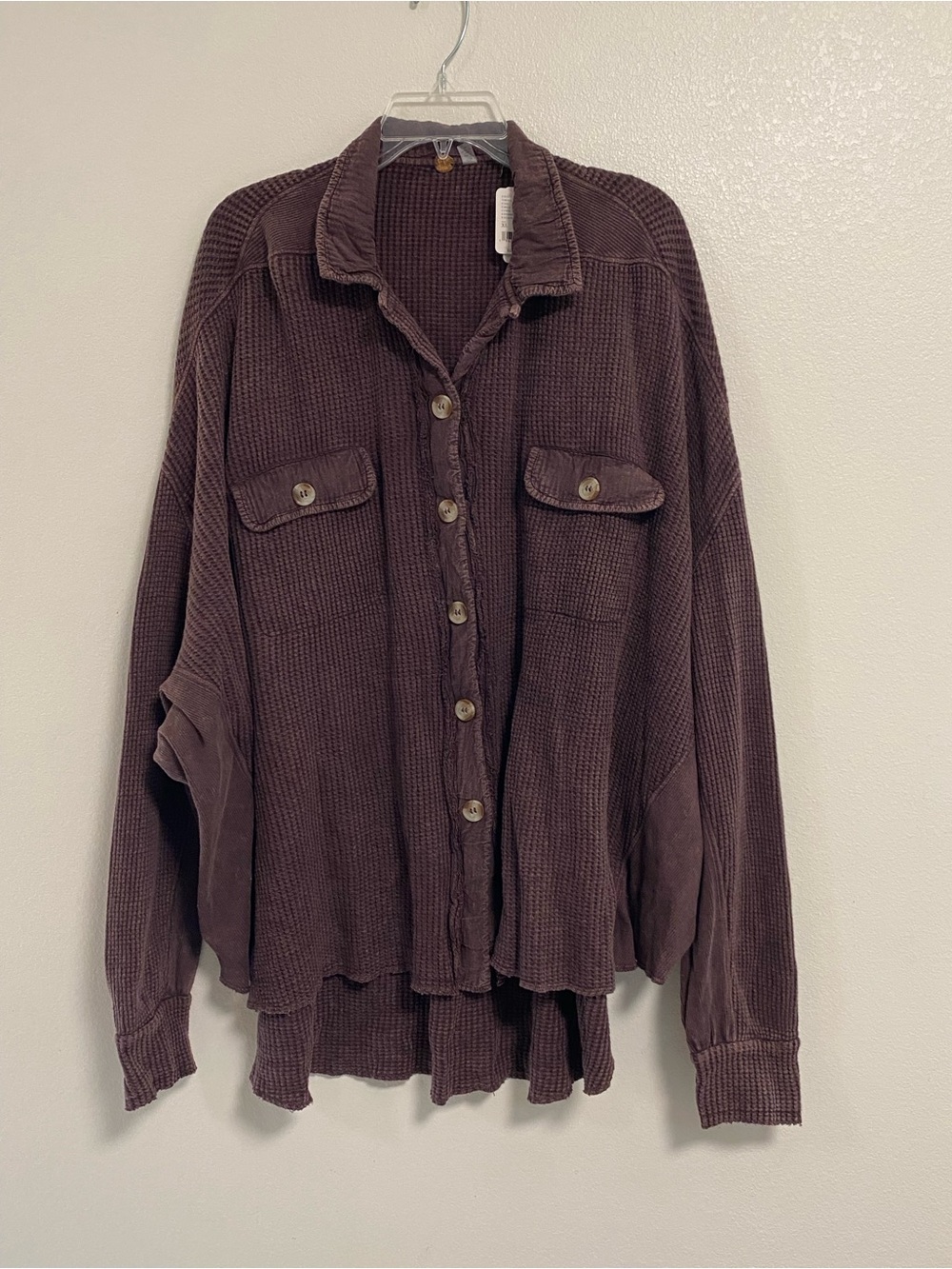 Free People One Shirt Jacket Size XL Brown Thermal Button Down Scout Jacket NWT